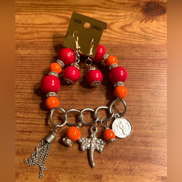Orange & Red Bracelet-Earrings Set (NWOT) - Picture 3 of 9